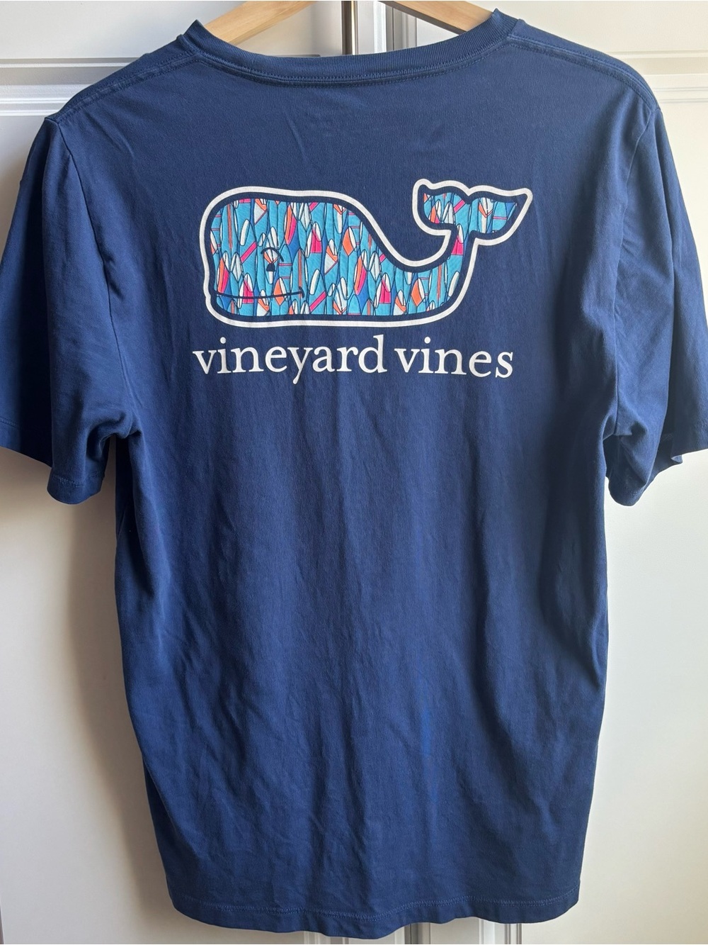 Vineyard Vines Navy Tee with Multicolor Whale Graphic